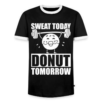 Donut Fitness Funny Donut Gym - Men's Ringer Shirt - black/white - Front - AI Model Female 172 light (172cm) & AI Model Male 178 light (178cm)
