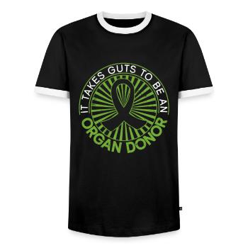 Organ Donor Organ Transplant Organ Donation - Men's Ringer Shirt - black/white - Front - AI Model Female 172 light (172cm) & AI Model Male 178 light (178cm)