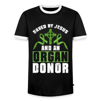 Don d’organes Greffe d’organes Don d’organes - T-shirt contrasté Homme - noir/blanc - Devant - AI Model Female 172 light (172cm) & AI Model Male 178 light (178cm)