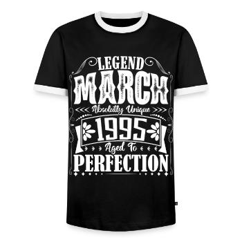 March 1995. March 1995 Birthday Gift. March. - Men's Ringer Shirt - black/white - Front - AI Model Female 172 light (172cm) & AI Model Male 178 light (178cm)