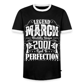 March 2001. March 2001 Birthday Gift. March. - Men's Ringer Shirt - black/white - Front - AI Model Female 172 light (172cm) & AI Model Male 178 light (178cm)