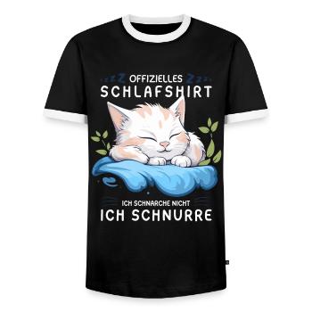 Offizielles Schlafshirt personalisiert mit Katze - Männer Kontrast-T-Shirt - Schwarz/Weiß - Vorne - AI Model Female 172 light (172cm) & AI Model Male 178 light (178cm)