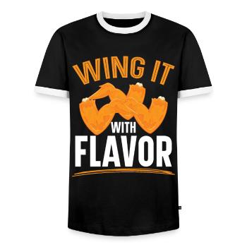 Buffalo Wings Foodie American Food Chicken - Men's Ringer Shirt - black/white - Front - AI Model Female 172 light (172cm) & AI Model Male 178 light (178cm)