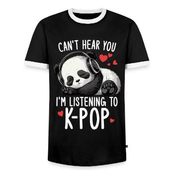 Can't Hear You I'm Listening Kpop Merchandise - Männer Kontrast-T-Shirt - Schwarz/Weiß - Vorne - AI Model Female 172 light (172cm) & AI Model Male 178 light (178cm)