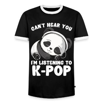 Can't Hear You I'm Listening Kpop Merchandise - Männer Kontrast-T-Shirt - Schwarz/Weiß - Vorne - AI Model Female 172 light (172cm) & AI Model Male 178 light (178cm)
