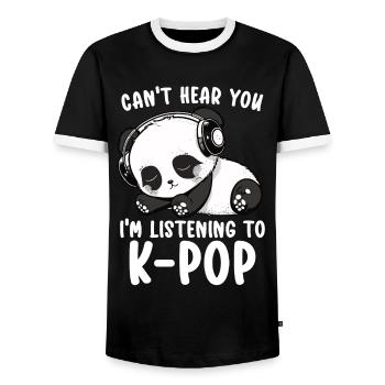 Can't Hear You I'm Listening Kpop Merchandise - Männer Kontrast-T-Shirt - Schwarz/Weiß - Vorne - AI Model Female 172 light (172cm) & AI Model Male 178 light (178cm)