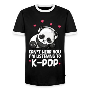 Can't Hear You I'm Listening Kpop Merchandise - Männer Kontrast-T-Shirt - Schwarz/Weiß - Vorne - AI Model Female 172 light (172cm) & AI Model Male 178 light (178cm)