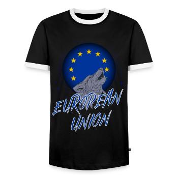 European Union - Men's Ringer Shirt - black/white - Front - AI Model Female 172 light (172cm) & AI Model Male 178 light (178cm)