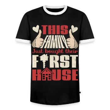 Cette famille vient d’acheter sa première maison - T-shirt contrasté Homme - noir/blanc - Devant - AI Model Female 172 light (172cm) & AI Model Male 178 light (178cm)