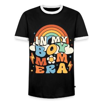In My Boy Mom Era Groovy - Men's Ringer Shirt - black/white - Front - AI Model Female 172 light (172cm) & AI Model Male 178 light (178cm)