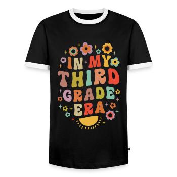 In My Third Grade Era 3rd Grade Groovy Vintage - Men's Ringer Shirt - black/white - Front - AI Model Female 172 light (172cm) & AI Model Male 178 light (178cm)