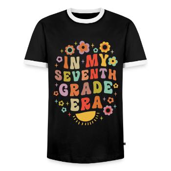 In My Seventh Grade Era 7th Grade Groovy Vintage - Men's Ringer Shirt - black/white - Front - AI Model Female 172 light (172cm) & AI Model Male 178 light (178cm)
