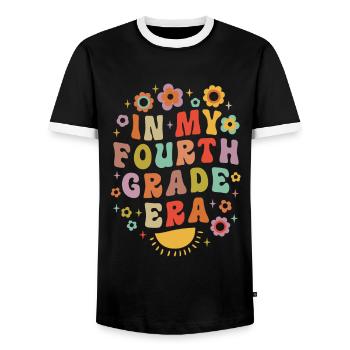 In My Fourth Grade Era 4th Grade Groovy Vintage - Men's Ringer Shirt - black/white - Front - AI Model Female 172 light (172cm) & AI Model Male 178 light (178cm)