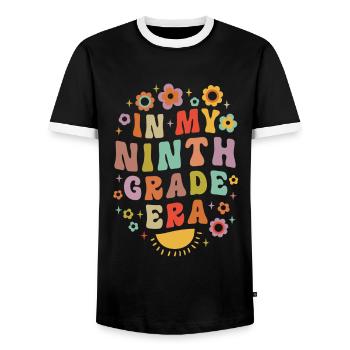 In My Ninth Grade Era 9th Grade Groovy Vintage - Men's Ringer Shirt - black/white - Front - AI Model Female 172 light (172cm) & AI Model Male 178 light (178cm)