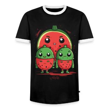 Alleinerziehend Eltern mit 2 Kindern - Männer Kontrast-T-Shirt - Schwarz/Weiß - Vorne - AI Model Female 172 light (172cm) & AI Model Male 178 light (178cm)