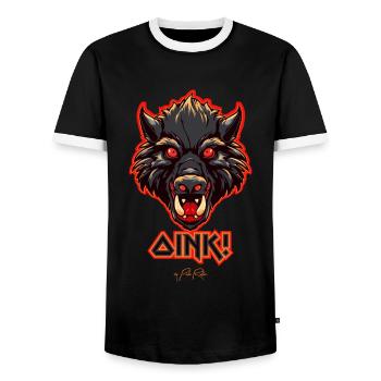 Heavy Metal Schwein, Oink - Männer Kontrast-T-Shirt - Schwarz/Weiß - Vorne - AI Model Female 172 light (172cm) & AI Model Male 178 light (178cm)