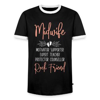 Nurse Midwife Birth Worker Midwife - Men's Ringer Shirt - black/white - Front - AI Model Female 172 light (172cm) & AI Model Male 178 light (178cm)