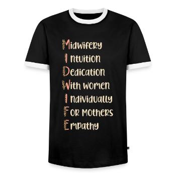 Infirmière sage-femme accoucheuse - T-shirt contrasté Homme - noir/blanc - Devant - AI Model Female 172 light (172cm) & AI Model Male 178 light (178cm)