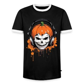 Spooky citrouille crâne musique Halloween - T-shirt contrasté Homme - noir/blanc - Devant - AI Model Female 172 light (172cm) & AI Model Male 178 light (178cm)