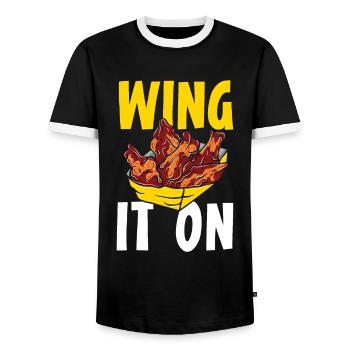 Buffalo Wings Foodie American Food Chicken - Men's Ringer Shirt - black/white - Front - AI Model Female 172 light (172cm) & AI Model Male 178 light (178cm)