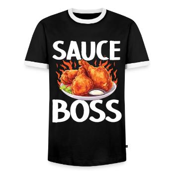 Buffalo Wings Foodie American Food Chicken - Men's Ringer Shirt - black/white - Front - AI Model Female 172 light (172cm) & AI Model Male 178 light (178cm)