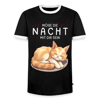 Möge die Nacht mit dir sein - Schlafshirt Katze - Männer Kontrast-T-Shirt - Schwarz/Weiß - Vorne - AI Model Female 172 light (172cm) & AI Model Male 178 light (178cm)