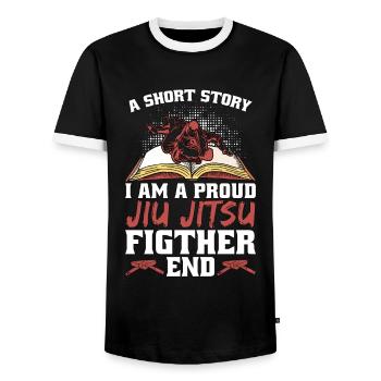 Jiu Jitsu Fighter A Short Story Jiu Jitsu Lover - Men's Ringer Shirt - black/white - Front - AI Model Female 172 light (172cm) & AI Model Male 178 light (178cm)