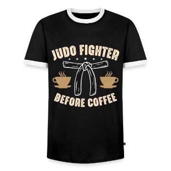 Judo Fighter Before Coffee Judoka Coffee Lover - Men's Ringer Shirt - black/white - Front - AI Model Female 172 light (172cm) & AI Model Male 178 light (178cm)