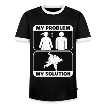 Judo Fighter My Problem My Solution Pictogram Dad - Men's Ringer Shirt - black/white - Front - AI Model Female 172 light (172cm) & AI Model Male 178 light (178cm)