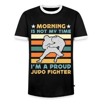 Judo Fighter Morning Is Not My Time Martial Artist - Men's Ringer Shirt - black/white - Front - AI Model Female 172 light (172cm) & AI Model Male 178 light (178cm)