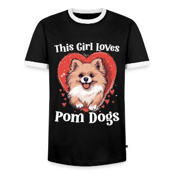 Pomeranian Pom-Pom - This Girl loves Pom Dogs - Männer Kontrast-T-Shirt - Schwarz/Weiß - Vorne - AI Model Female 172 light (172cm) & AI Model Male 178 light (178cm)