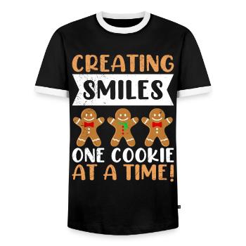 Gingerbread Creating Smiles One Cookie at a Time! - Men's Ringer Shirt - black/white - Front - AI Model Female 172 light (172cm) & AI Model Male 178 light (178cm)