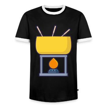 Fondue Pot Cheese Fondue Christmas Dinner - Men's Ringer Shirt - black/white - Front - AI Model Female 172 light (172cm) & AI Model Male 178 light (178cm)