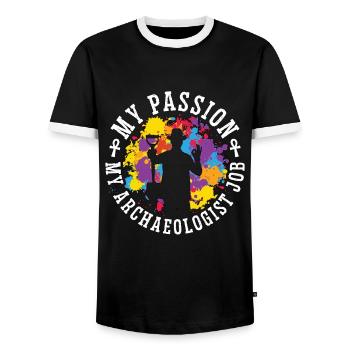 Archaeologist My Passion My Geology Archaeologists - Men's Ringer Shirt - black/white - Front - AI Model Female 172 light (172cm) & AI Model Male 178 light (178cm)