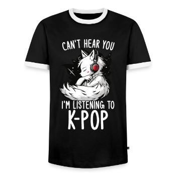 Can't Hear You I'm Listening Kpop Merchandise - Männer Kontrast-T-Shirt - Schwarz/Weiß - Vorne - AI Model Female 172 light (172cm) & AI Model Male 178 light (178cm)