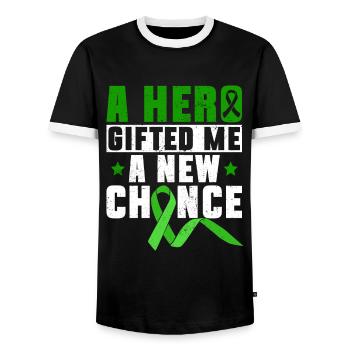 Organ Donor Organ Transplant Organ Donation - Men's Ringer Shirt - black/white - Front - AI Model Female 172 light (172cm) & AI Model Male 178 light (178cm)