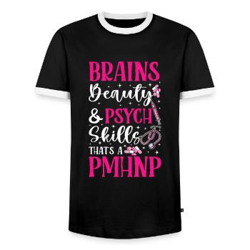 Soins infirmiers psychiatriquesPsychiatrique - T-shirt contrasté Homme - noir/blanc - Devant - AI Model Female 172 light (172cm) & AI Model Male 178 light (178cm)