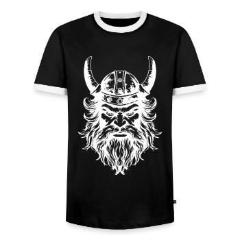 Viking Head Helmet - Men's Ringer Shirt - black/white - Front - AI Model Female 172 light (172cm) & AI Model Male 178 light (178cm)