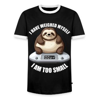 I've weighed, I'm too small, a sloth - Men's Ringer Shirt - black/white - Front - AI Model Female 172 light (172cm) & AI Model Male 178 light (178cm)