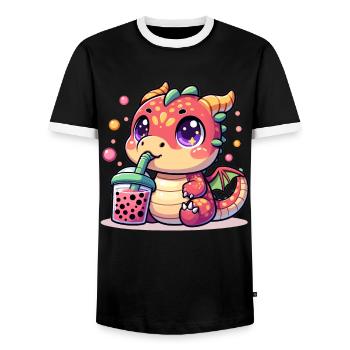 Boba Tea Dragon Kawaii - Men's Ringer Shirt - black/white - Front - AI Model Female 172 light (172cm) & AI Model Male 178 light (178cm)
