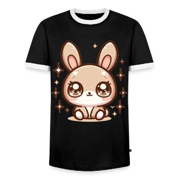 Rabbit Bubble Tea Kawaii - Men's Ringer Shirt - black/white - Front - AI Model Female 172 light (172cm) & AI Model Male 178 light (178cm)