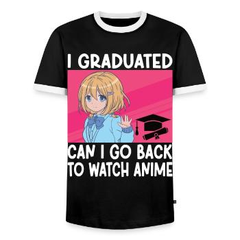 I Graduated Can I Go Back to Watch Anime Funny Boy - Men's Ringer Shirt - black/white - Front - AI Model Female 172 light (172cm) & AI Model Male 178 light (178cm)