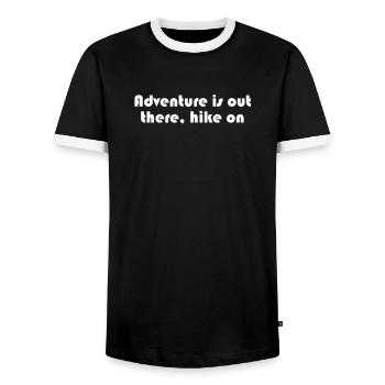 Hiking - Adventure is out there, hike on - Men's Ringer Shirt - black/white - Front - AI Model Female 172 light (172cm) & AI Model Male 178 light (178cm)