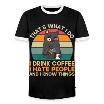 C’est ce que je fais, je bois du café, je déteste les gens - T-shirt contrasté Homme - noir/blanc - Devant - AI Model Female 172 light (172cm) & AI Model Male 178 light (178cm)
