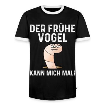 Der Frühe Vogel Kann Mich Mal! - Männer Kontrast-T-Shirt - Schwarz/Weiß - Vorne - AI Model Female 172 light (172cm) & AI Model Male 178 light (178cm)