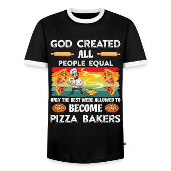 Gott Schuf alle Menschen gleich Pizzabäcker - Männer Kontrast-T-Shirt - Schwarz/Weiß - Vorne - AI Model Female 172 light (172cm) & AI Model Male 178 light (178cm)