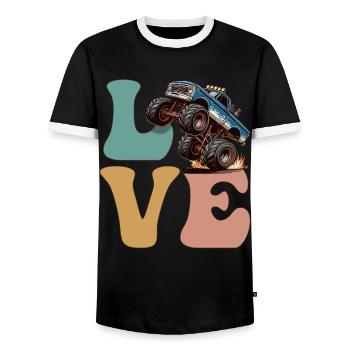 Monster Truck LOVE Groovy - Men's Ringer Shirt - black/white - Front - AI Model Female 172 light (172cm) & AI Model Male 178 light (178cm)
