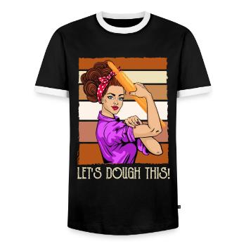 Konditorin Backstube Let's Dough This Frauen - Männer Kontrast-T-Shirt - Schwarz/Weiß - Vorne - AI Model Female 172 light (172cm) & AI Model Male 178 light (178cm)