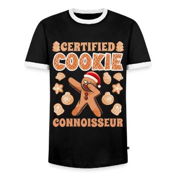 Lebkuchenmann Certified Cookie Connoisseur - Männer Kontrast-T-Shirt - Schwarz/Weiß - Vorne - AI Model Female 172 light (172cm) & AI Model Male 178 light (178cm)