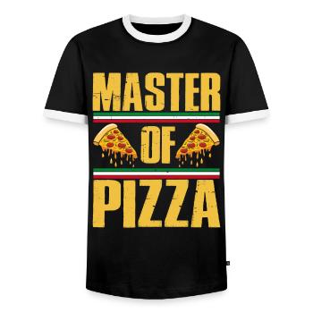 Four à pizza Maître de la pâte à pizza Pizzaïolo - T-shirt contrasté Homme - noir/blanc - Devant - AI Model Female 172 light (172cm) & AI Model Male 178 light (178cm)